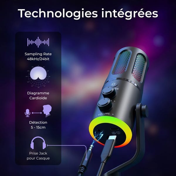 RGB-pelimikrofoni suoratoistoon - THE G-LAB - K-MIC-NEON - Usean alustan ja ohjelmiston yhteensopiva - Ammattimainen ��nenlaatu - Musta