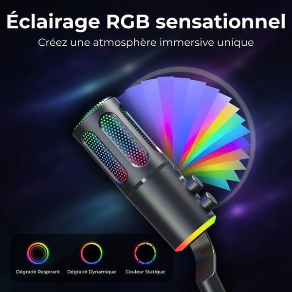 RGB-pelimikrofoni suoratoistoon - THE G-LAB - K-MIC-NEON - Usean alustan ja ohjelmiston yhteensopiva - Ammattimainen ��nenlaatu - Musta