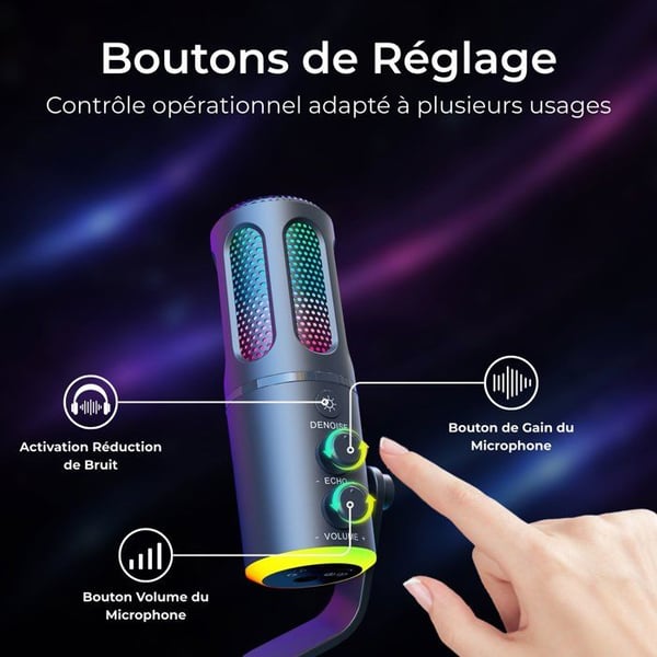 RGB-pelimikrofoni suoratoistoon - THE G-LAB - K-MIC-NEON - Usean alustan ja ohjelmiston yhteensopiva - Ammattimainen ��nenlaatu - Musta