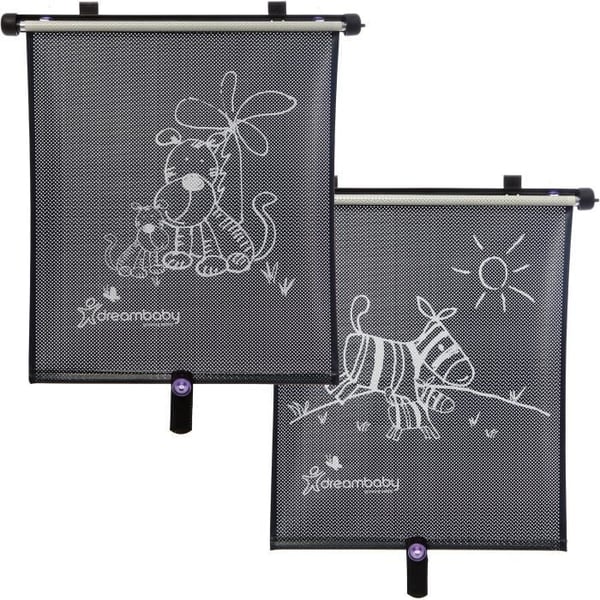 Rullegardin til bilruder - DREAMBABY - Dobbeltsidet Zebra & Tiger Print - Justerbar 2 stk.