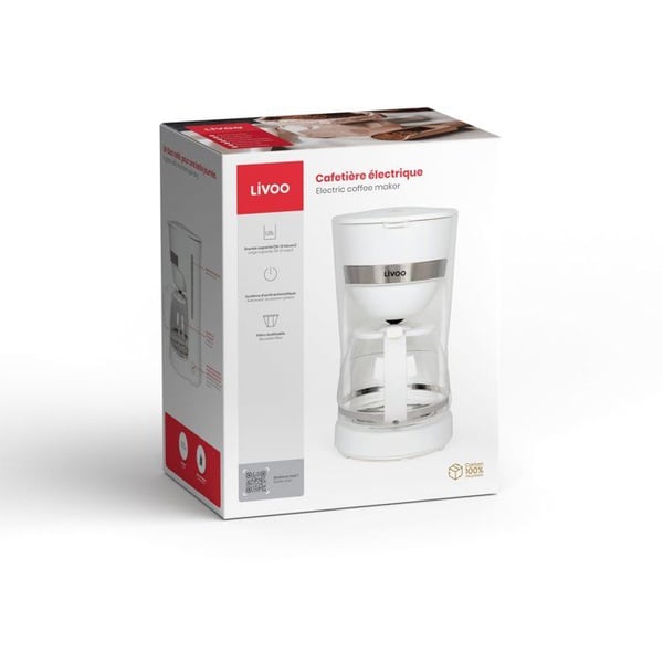 Elektrisk kaffebryggare - LIVOO - DOD200W - 750W - 1,25L - 10 till 12 koppar - Vit