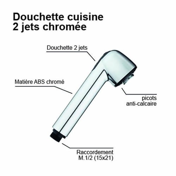 Brusehoved - ROUSSEAU - Krom - ABS - 2 dyser - Antikalk
