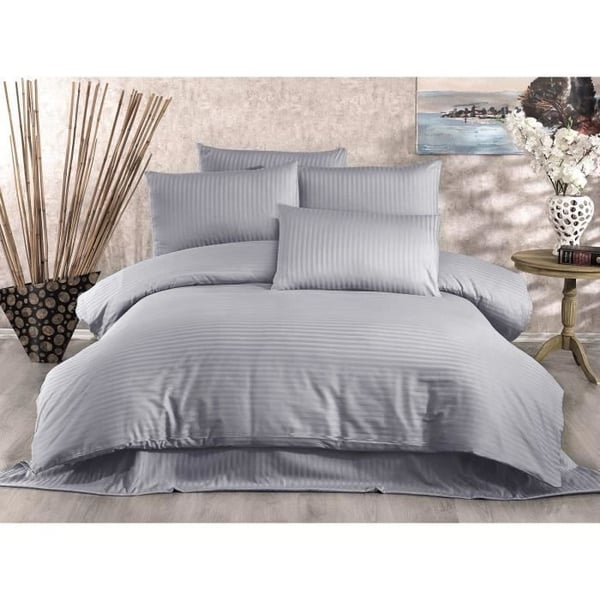 Bäddset - 1 påslakan 220 x 240 cm + 2 örngott 60 x 60 cm - 80% bomull, 20% polyester - Grå