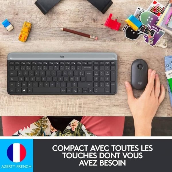 Logitech - MK470 ultratyndt tr�dl�st tastatur + mus og lydl�st tr�dl�st system - kompakt og fladt layout - 2,4 GHz USB-modtager