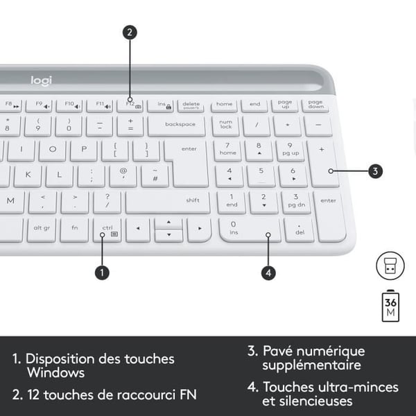 LOGITECH - MK470 tr�dl�st tastatur + muses�t - AZERTY - Hvid