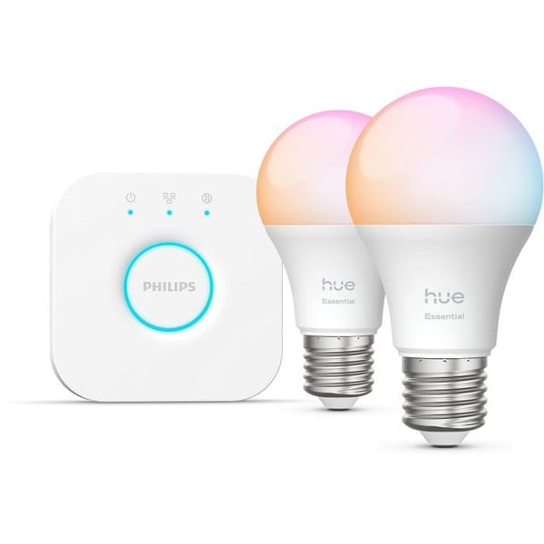 Philips Hue Starter Kit - 1 Bridge - 2 A60 p�rer - Hvidt og farvet lys