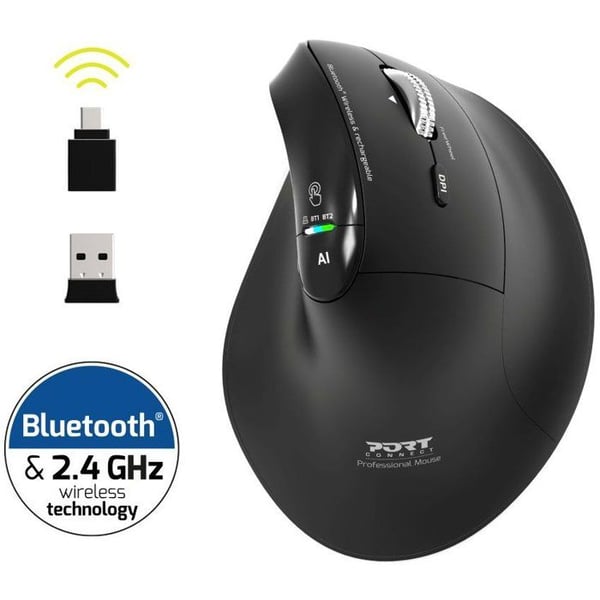 Langaton Hiiri - PORT Designs - 910204 ERGO AUDITOR - Bluetooth & 2.4 GHz - Ladattava - Musta