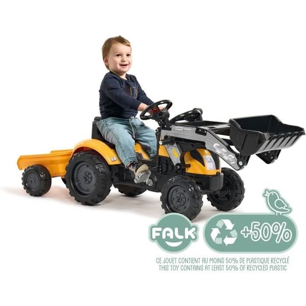 Mighty Builder -poljintraktori - FALK - per�k�rryll� - keltainen - 100 % valmistettu Ranskassa - 50 % kierr�tetty� muovia - 2+ vuotta
