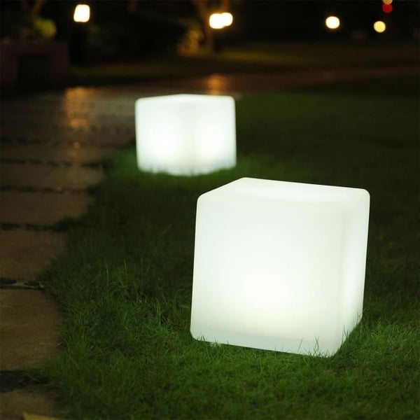 Valoisa aurinkokuutio - LUMISKY - CASY - K30 cm - Sohvap�yt�jakkara - Valkoinen ja moniv�rinen LED