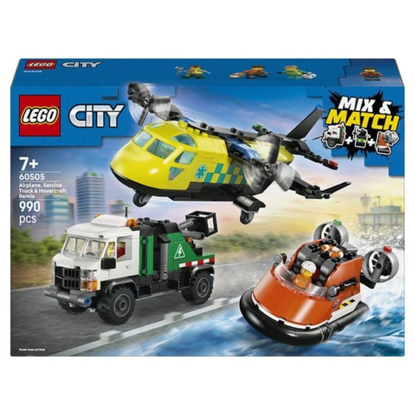 LEGO City 3-i-1 60505 Modulært Fly, Assistancelastbil og Luftpudefartøj - Legetøj til 7-årige