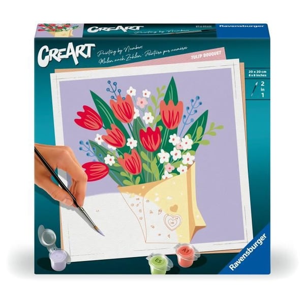 CreArt 20x20 cm Bukett tulpaner, kreativ fritid, vuxen, måla efter siffror, 25518, Ravensburger