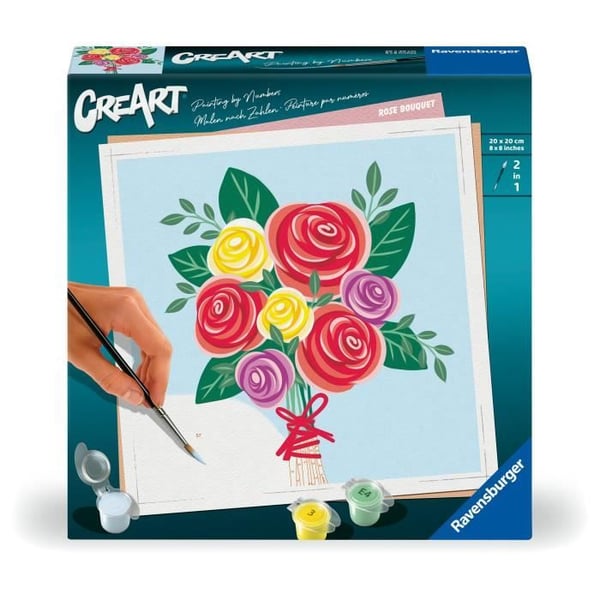 CreArt 20x20 cm Bukett rosor, Kreativ fritid, Vuxen, Måla efter siffror, 25520, Ravensburger