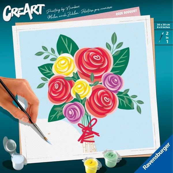 CreArt 20x20 cm Bukett rosor, Kreativ fritid, Vuxen, Måla efter siffror, 25520, Ravensburger