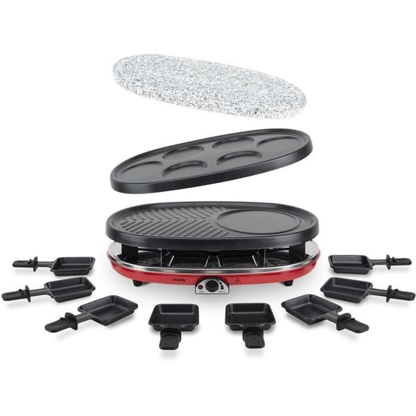 HKoeNIG RP418 - Raclette-kone 4 in 1 - 8 henkil�� - 6 minikreppi� - Grilli - S��dett�v� l�mp�tila - 1500 W - Irrotettavat lautaset