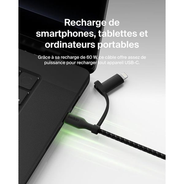 2-i-1-kabel - BELKIN - USB-C og Lightning - Sort