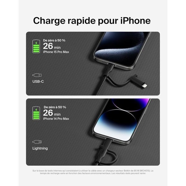2-i-1-kabel - BELKIN - USB-C og Lightning - Sort