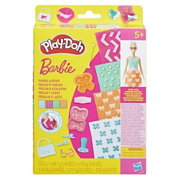 Play-Doh Barbie -helmet ja -rusetit, t�ytt�pakkaukset muovailuvahasarjaan