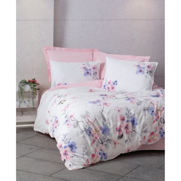 Bäddset - 1 påslakan 220 x 240 cm + 2 örngott 60 x 60 cm - 100% bomull - Rosa