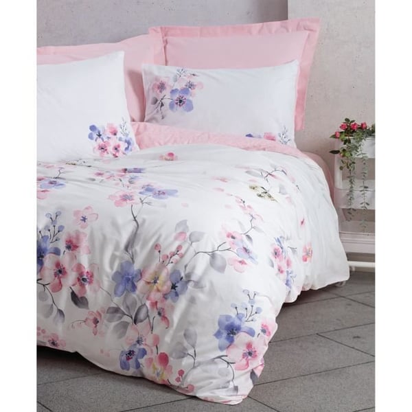 Bäddset - 1 påslakan 220 x 240 cm + 2 örngott 60 x 60 cm - 100% bomull - Rosa
