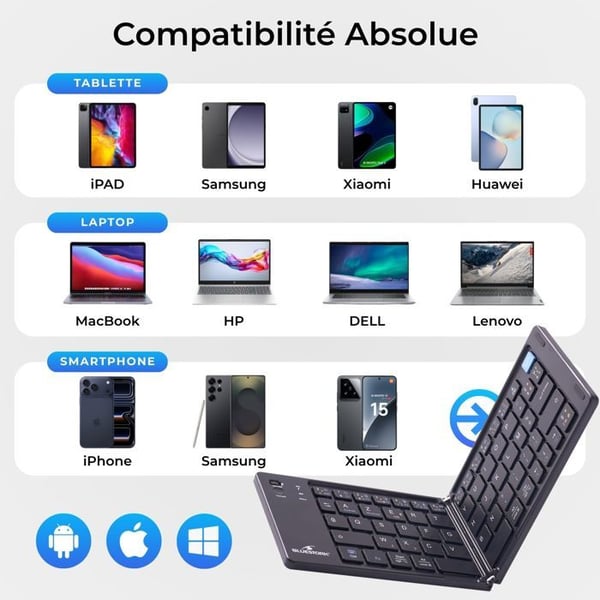 Sammenklappeligt tr�dl�st tastatur - Computer, Tablet, Smartphone, TV - Saksetaster - BLUESTORK - KB-MINI-FOLD/FR - AZERTY - Sort