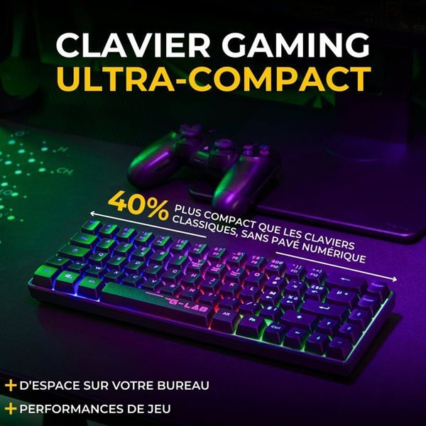 2-i-1 tr�dl�s gamingpakke - THE G-LAB - COMBO HYDRO - Lydl�st og responsivt membrantastatur + mus - Sort