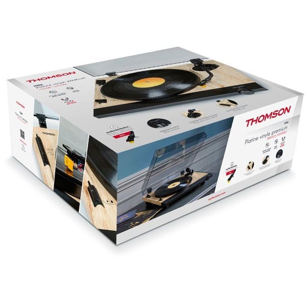 Levysoitin - THOMSON - TT702 - 33 ja 45 RPM - Audio Technica AT91 ��nirasia - luistonesto - puuta ja mustaa