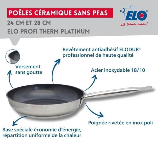 induktiopaistinpannun setti lasikansilla - ELO - Professional - 18/10 ruostumatonta ter�st� ELODUR - � 24, 28 ja 32 cm