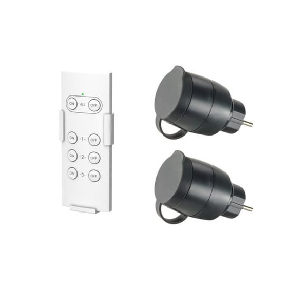 Paket med 2 fjärrstyrda uttag för utomhusbruk + fjärrkontroll - GAO - 230 V - Svart