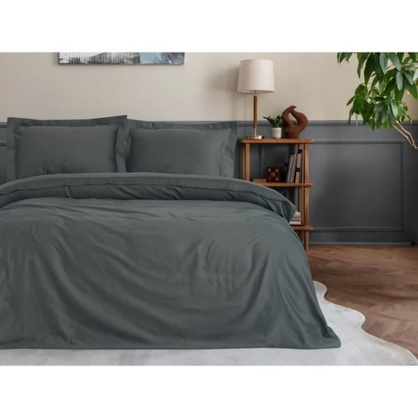 Bäddset - 1 påslakan 220 x 240 cm + 2 örngott 60 x 60 cm - 100% bomullssatin - Antracit