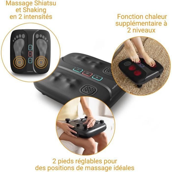 i 1 Energigivende Fod- og Benmassageapparat - MEDISANA - LM 100 - Shiatsu + stimulerende rystelser - 2 intensiteter + opvarmning - Sort