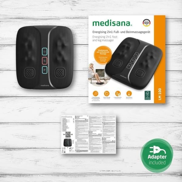 i 1 Energigivende Fod- og Benmassageapparat - MEDISANA - LM 100 - Shiatsu + stimulerende rystelser - 2 intensiteter + opvarmning - Sort