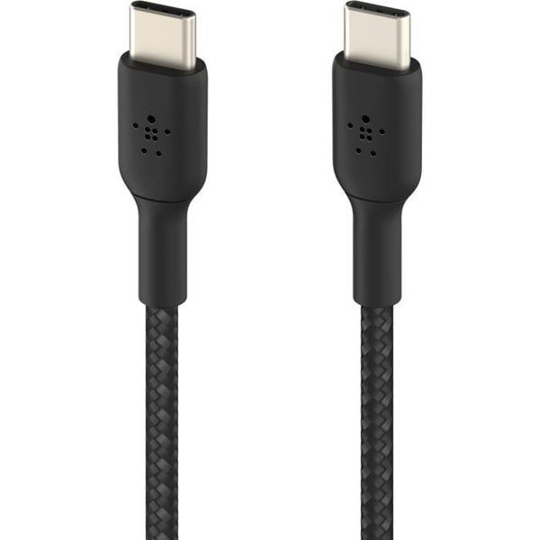 Flettet kabel - BELKIN - USB-C til USB-C - 2 m - Hvid