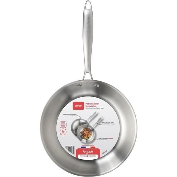 Brigade - 24 cm ruostumattomasta ter�ksest� valmistettu paistinpannu - LIVOO - MEP158 - Kolminkertainen ruostumaton ter�s - Sopii kaikille liesille,