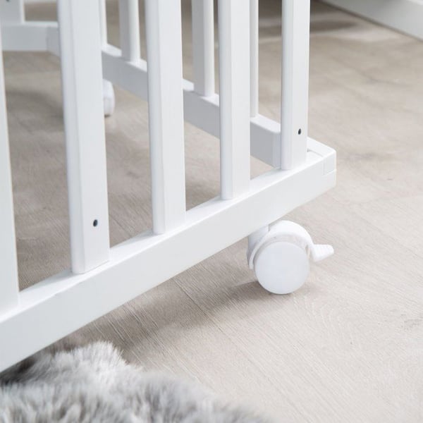 Kuusikulmainen leikkikeh� - ROBA - KETTU & PUPPU - Vastasyntyneest� 15 kg asti - S��dett�v� - Py�r�t - Valkoinen lakattu