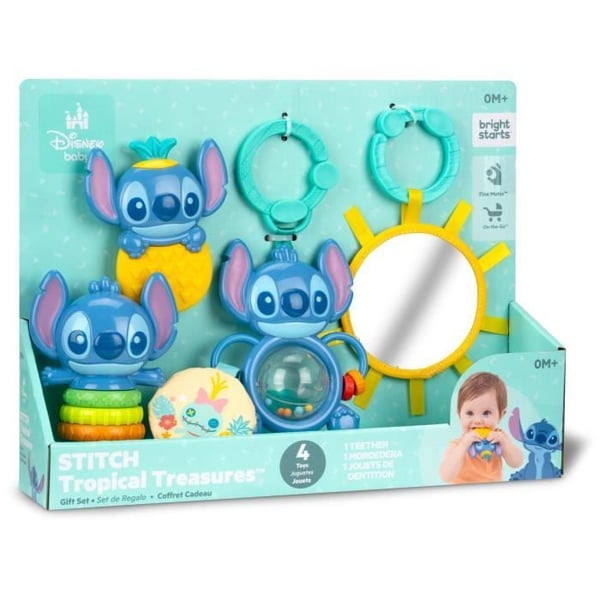 DISNEY BABY - STITCH - Syntym�lahjasetti - 4 vastasyntyneen lelua, Helistin, Purulelu, Moniaistilliset lelut