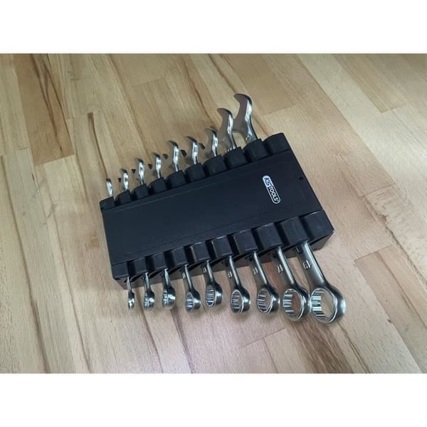 9-osainen metrinen kiintoavainsarja - KS TOOLS - 922.0043 - R�ikk�toiminen kiintoavain laatikossa - 8-19 mm - 15� viisto haarukkakulma
