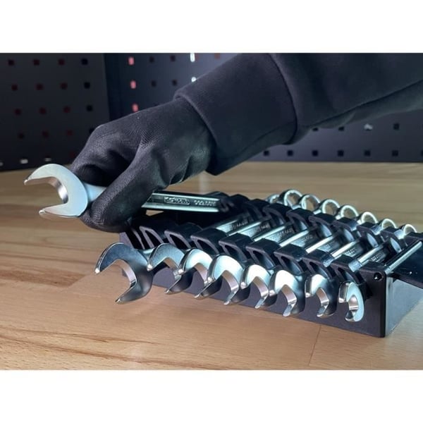 9-osainen metrinen kiintoavainsarja - KS TOOLS - 922.0043 - R�ikk�toiminen kiintoavain laatikossa - 8-19 mm - 15� viisto haarukkakulma