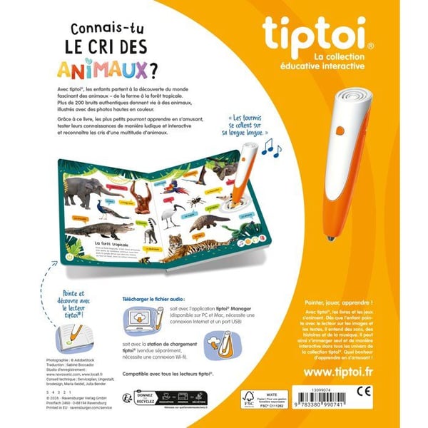 Ravensburger-tiptoi-Interaktiv bok Känner du till djurens ljud?-Elektroniskt pedagogiskt spel, skärmfritt-ålder 3+-13099074