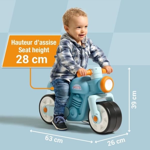 FALK Premier Motorcykel Balancecykel - Med lydl�se hjul - Bl� - 75% Genbrugsplastik - 100% Fremstillet i Frankrig - Fra 12 m�neder