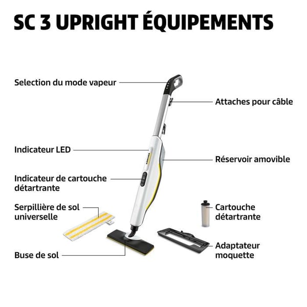 Dampmoppe - KARCHER - SC 3 UPRIGHT EasyFix - Eliminerer op til 99,99 % af vira og bakterier