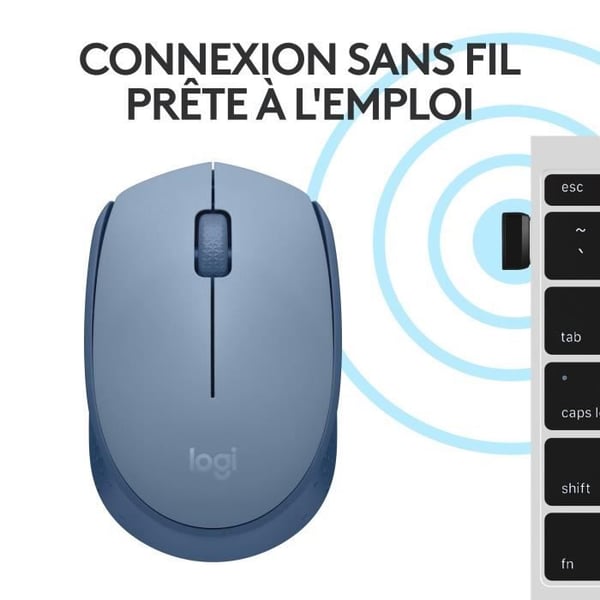 Logitech M171 Langaton hiiri 2,4 GHz mini -UUSB mini -receiver, optinen valvonta, ambidextrous -sininen harmaa
