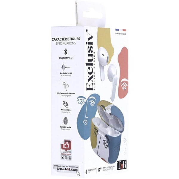 Langattomat nappikuulokkeet - T'nb - Exclusiv' - ART 3 - Latauskotelo mukana - Bluetooth - 12 tunnin akunkesto - Kosketusn�yt�t - Valkoinen