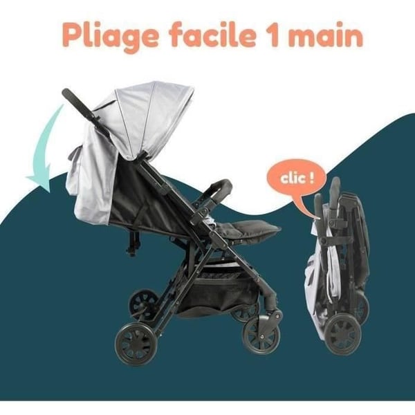 Bambisol - DS209 HARMAA MUSTA - Side-by-Side kaksinkertaiset rattaat | Kaksosille syntym�st� l�htien, Ultra-Compact taitto | Musta Harmaa