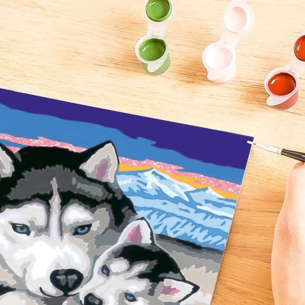 CreArt Kids 18x24 cm Sweet Husky Kisses, Paint by Numbers Kit, Art Number, Ages 7+, 25829, Ravensburger