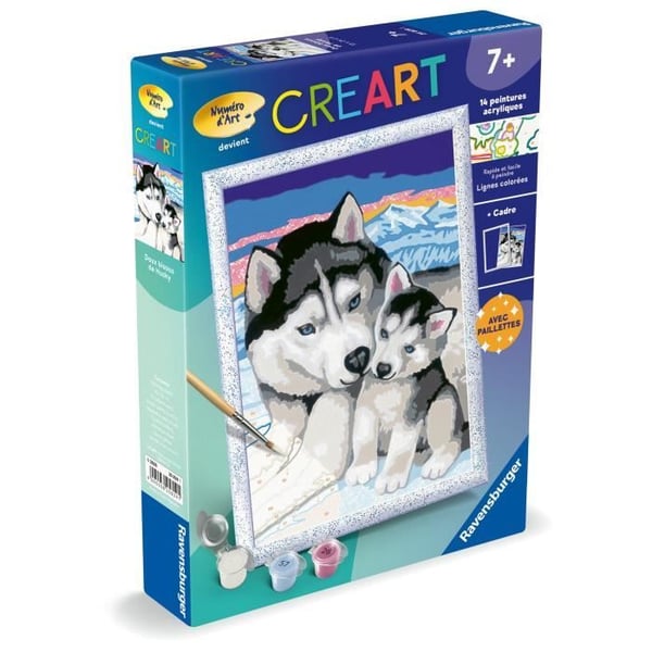 CreArt Kids 18x24 cm Sweet Husky Kisses, Paint by Numbers Kit, Art Number, Ages 7+, 25829, Ravensburger