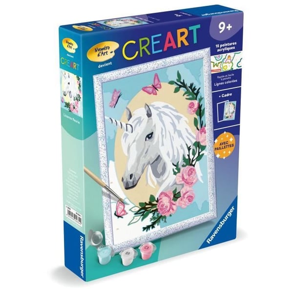 CreArt Kids 18x24cm kukkainen yksisarvinen, 9+, Paint by Numbers Kit, Art Number, 25834, Ravensburger