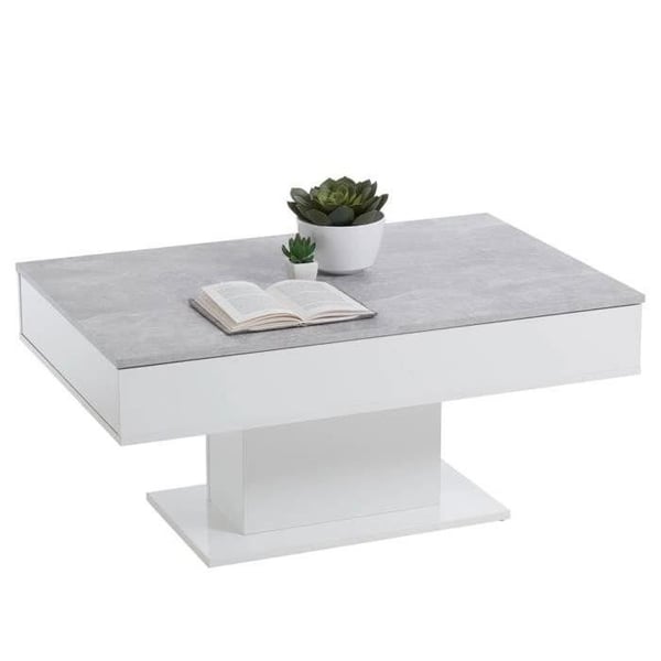 Tofarvet sofabord med skydeplade - LA betongrå og blank hvid indretning - L100 x H46,1 x D65 cm - Made in Germany