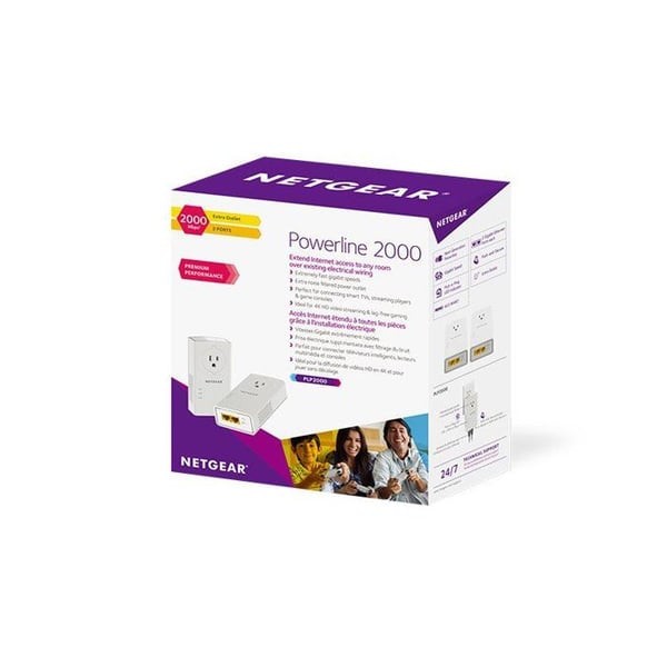NETGEAR Pakke med 2 adaptere 2000 Mbit / s - 2 porte 10/100/1000 RJ45 - Med integreret stik PLP2000-100FRS