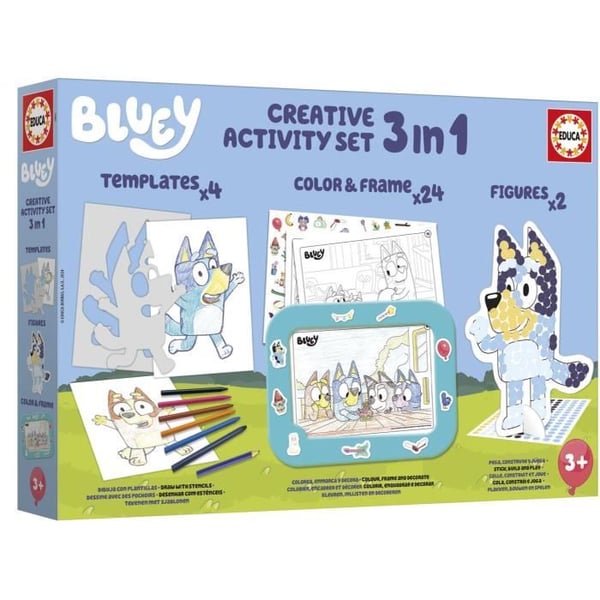 Kreativt s�t - EDUCA - Dekoration og modellering af Bluey-figurer - 3 aktiviteter for 3-�rige