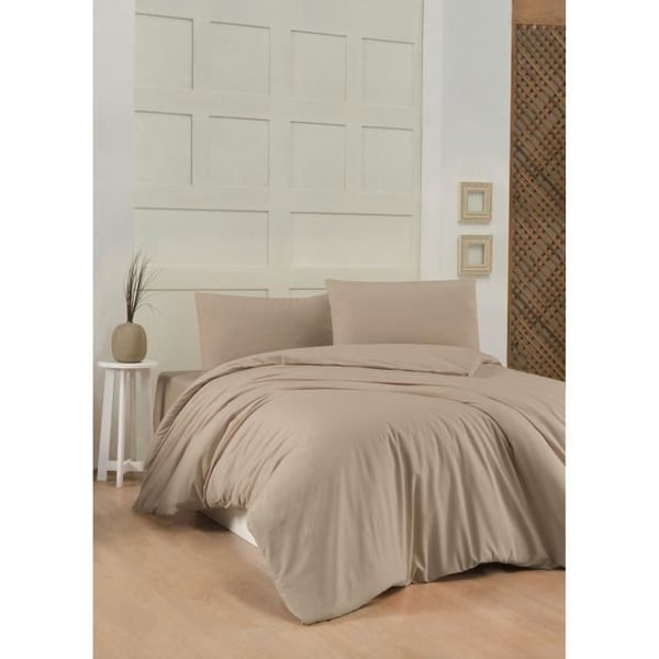 Bäddset - 1 påslakan 220 x 240 cm + 2 örngott 60 x 60 cm - 100% förstärkt bomull - Beige